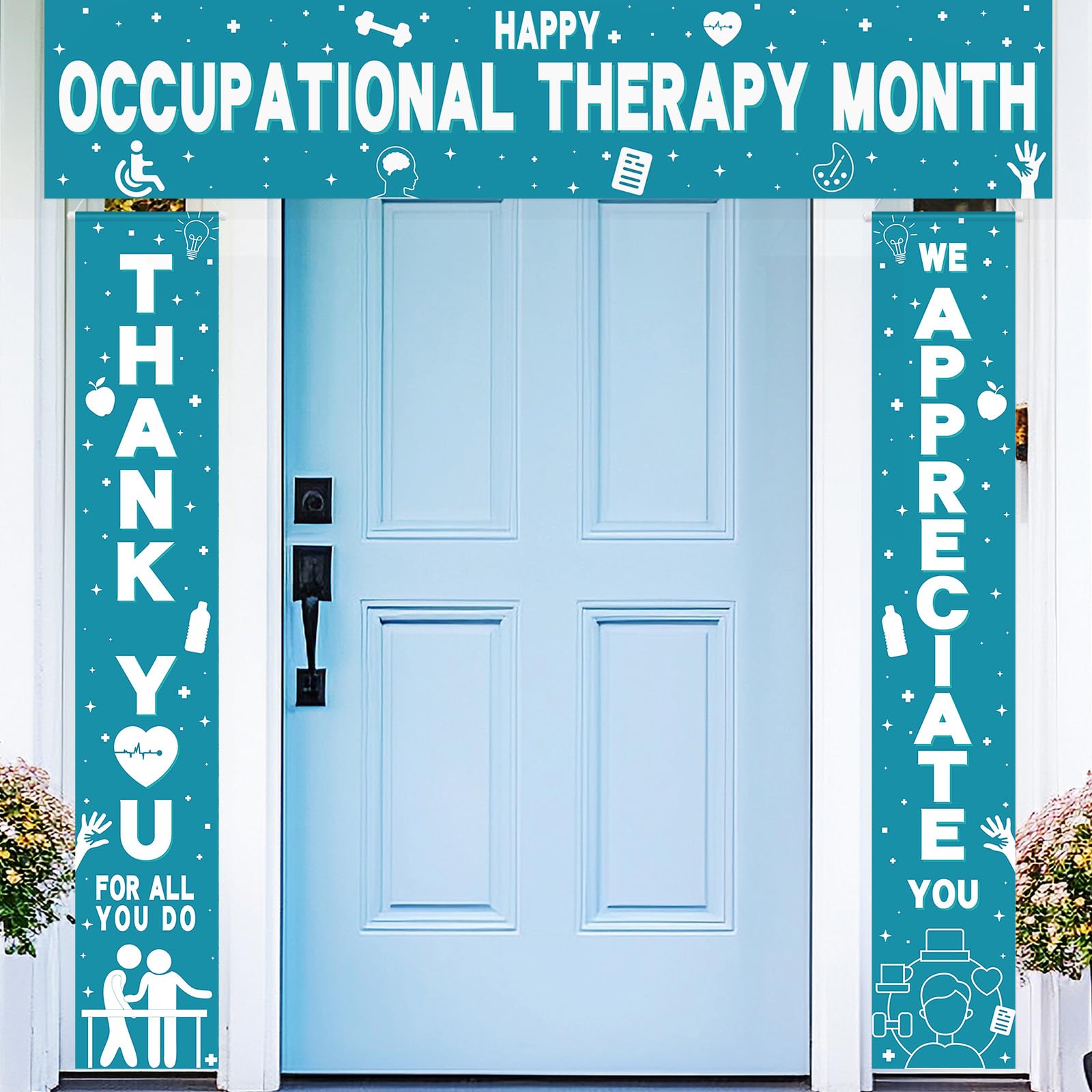 Photo 1 of SmoothNovelty 3 Pcs Happy Occupational Therapy Month Banner We Appreciate Thank You for All You Do Backdrop OT Assistant Appreciation Party Decorations for Retirement Birthday Party