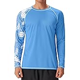 FISHEAL UPF 50+ Mens Swim Shirts, Long Sleeve Sun Protection Shirt, Quick Dry UV SPF Rash Guard for Beach Water Fishing