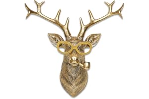 NEWINHOME Animal Heads Wall Decor Resin Animals Sculptures Head Wall Hanging Decoration Gold vintage Wall Sculpture for Living Room Bedroom Office(Deer,not include metal frames)