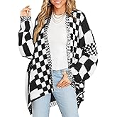 Saodimallsu Womens Checkered Sweater Color Block Plaid Cardigans Oversized Long Sleeve Knit Open Front Coats