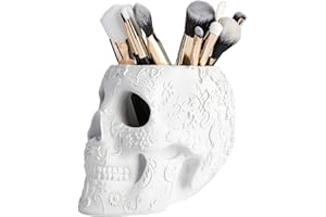 Skull Makeup Brush, Candy Bowl & Pen Holder, Bowl, Halloween Goth Decorations, Extra Large, Strong Resin, Skeleton Skulls and