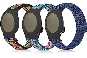 Afoskce Elastic Airtag Bracelet for Kids， Nylon GPS Tracker Holder Protective Case Compatible with Apple Air Tag,Adjustable Anti Lost Airtag Watch Band for Kids Children Elders，3 Pack