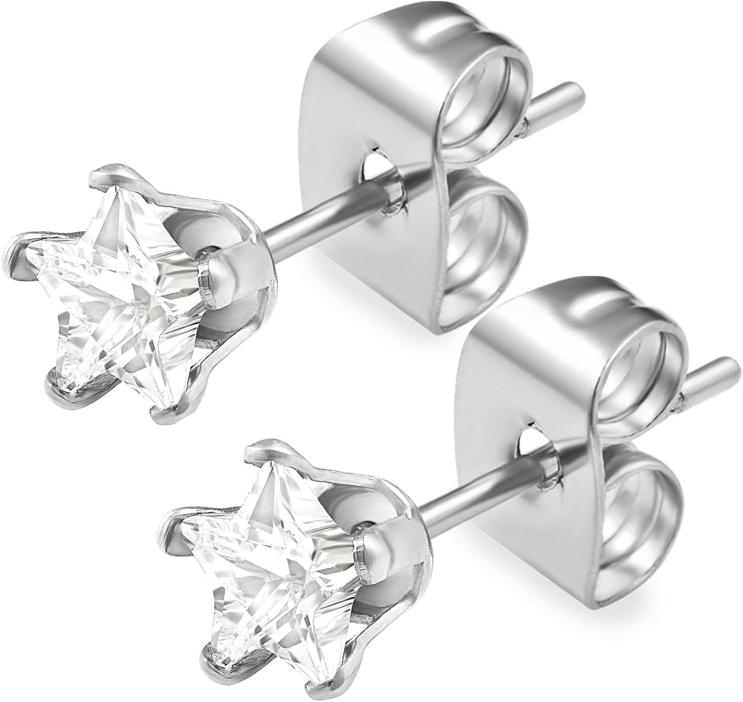 2pcs 20g Stud Earrings Cartilage Lobe Gauges Surgical Stainless Steel Ear Plugs Jewelry CZ Star Clear Crystal Pick Size