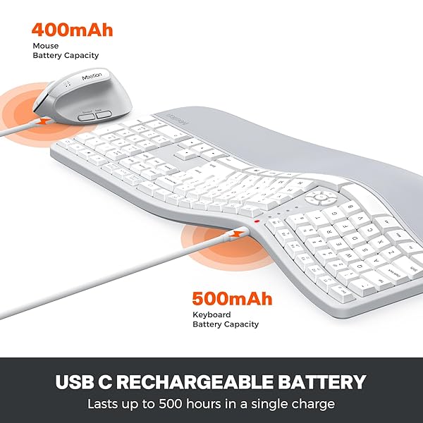 MEETION ERGONOMIC KEYBOARD AND MOUSE, WIRELESS KEYBOARD WITH VERTICAL MOUSE, SPLIT CURVED KEYBOARD WITH WRIST REST, NATURAL TYPING FULL SIZE, WINDOWS/MAC/COMPUTER/LAPTOP, GRAY