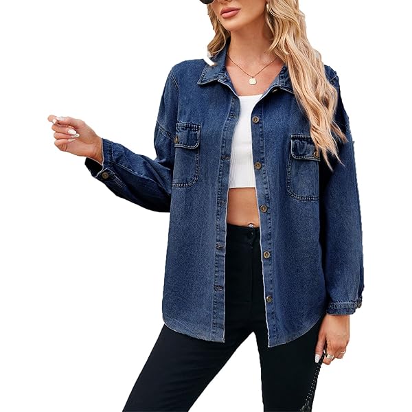 ジャケット・アウター denim over shirt jacket denim baggy pant HGps8w Women's Oversized Denim Jean Jackets Button Down Long