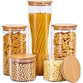 Spreccio Glass Food Storage Jars with Lids[Set of 5], Perfect for Pasta, Cookies, Nuts, Coffee, Cereal, Flour, and More, Orga