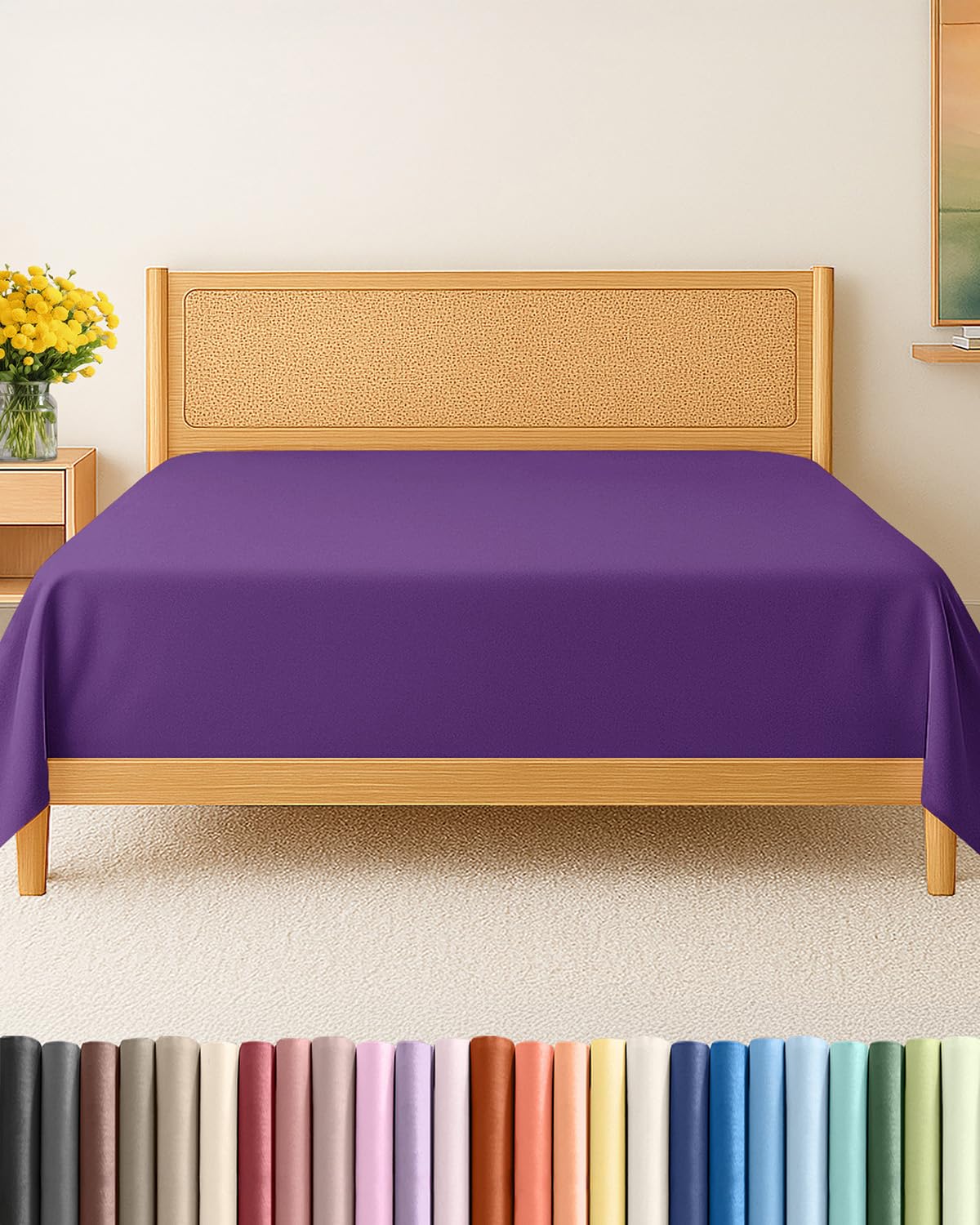 Twin XL Size Flat Sheet - Hotel Quality Top Flat Bed Sheet Only - Ultra-Soft, Breathable & Cooling - Fade & Wrinkle Free - Easy-Care, Stain & Shrink Resistant Bedding - Easy-Fit & Oeko-Tex - Purple