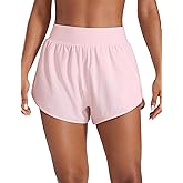 CRZ YOGA Dolphin Flat Waist Athletic Shorts for Women 3" - High Rise Quick Dry for Running Workout Gym Track with Zip Pockets