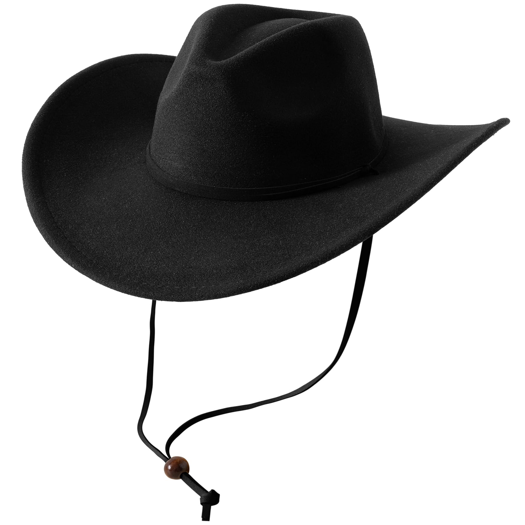 Photo 1 of Lanzom Women Men Retro Felt Wide Brim Western Cowboy Cowgirl Hat Dress Up Hat with Wind Lanyard(Black,Large-X-Large)