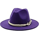 Gossifan Lady Fashion Wide Brim Felt Fedora Panama Hat with Ring Belt