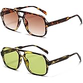 Hycredi Retro Aviator Sunglasses for Women Men, Trendy Square Shades, Vintage Classic Rectangle Sun Glasses