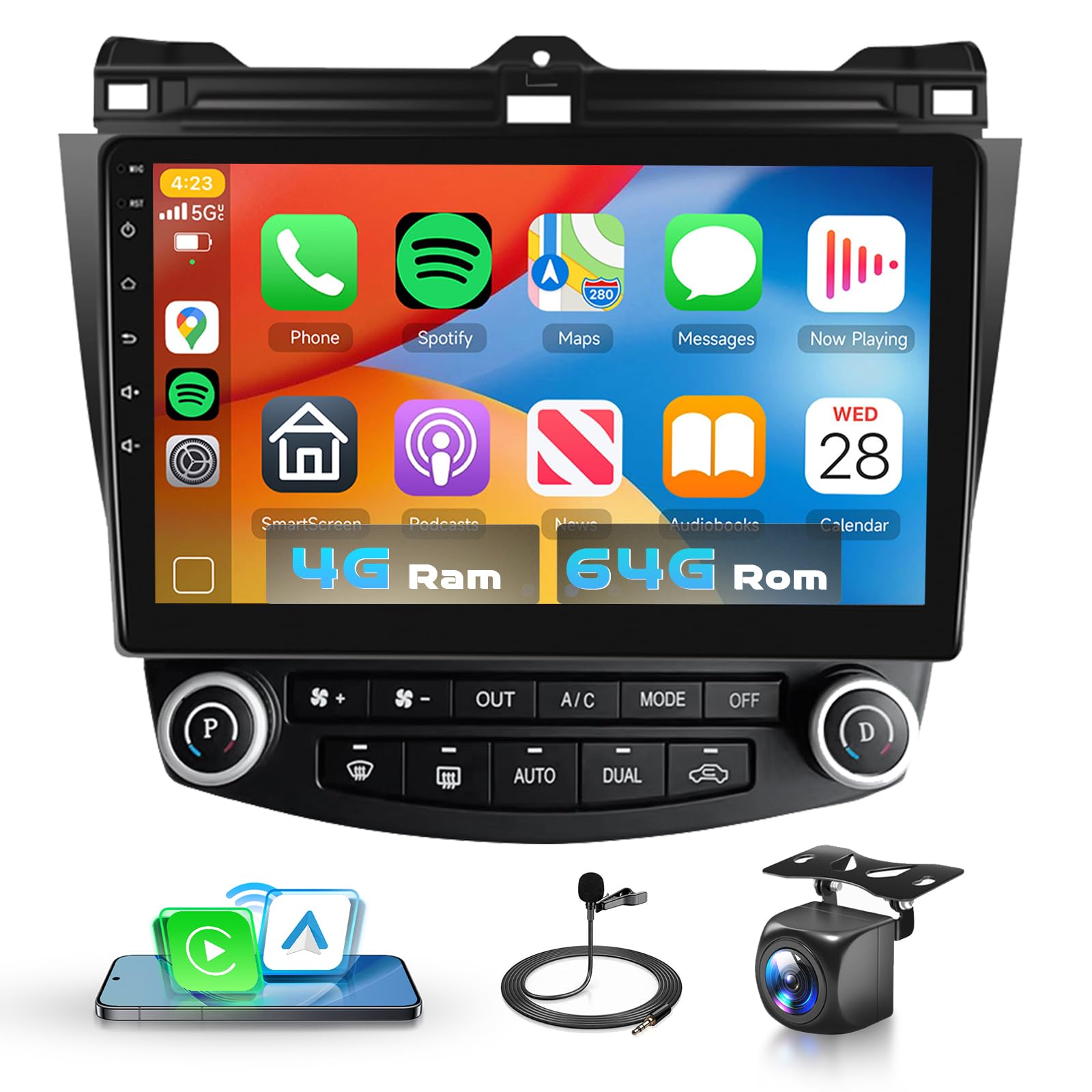 Photo 1 of 4G 64G DSP 32EQ Car Stereo for Honda Accord 7th 2003-2007 Radio Wireless Carplay Android Auto,10.1inch 1280x720P IPS Touch Screen,5.0Bluetooth,Android 13,RDS/FM Radio AHD Backup Camera GPS WiFi