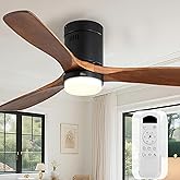 Sofucor Ceiling Fans with Lights 52 Inch Flush Mount Ceiling Fan with Remote Control, Wood Blades Modern Outdoor Ceiling Fans for Bedroom/Farmhouse/Patio/Indoor, Quiet DC Motor