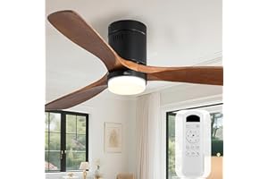 Sofucor Ceiling Fans with Lights 52 Inch Flush Mount Ceiling Fan with Remote Control, Wood Blades Modern Outdoor Ceiling Fans for Bedroom/Farmhouse/Patio/Indoor, Quiet DC Motor