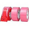 BOMEI PACK Pink Packing Tape with Dispenser, 2.4 Mil 1.88 Inch x 110 Yards, 3 Refills Rolls Color Box Tape for Moving, Shipping and Packaging