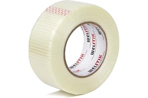 WELSTIK Fiberglass Fiber Reinforced Packing Tape Transparent Bi-Directional Filament Strapping Tape 2inch x 55 yds (6 Mil)