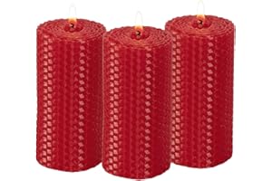 KONNI Beeswax Red Pillar Candles Set of 3, 2"x 4" Unscented Pillar Candles Bulk, 20 Hours Long Burning Candles, Smokeless&Dripless Large Round Candle for Wedding, Decoration, Parties, Spas, Dinner
