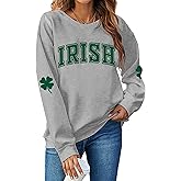 Teyseev St. Patrick's Day Sweatshirt for Women Lucky Shamrock Long Sleeve Sweater Irish Clover Casual Graphic Pullover Tops