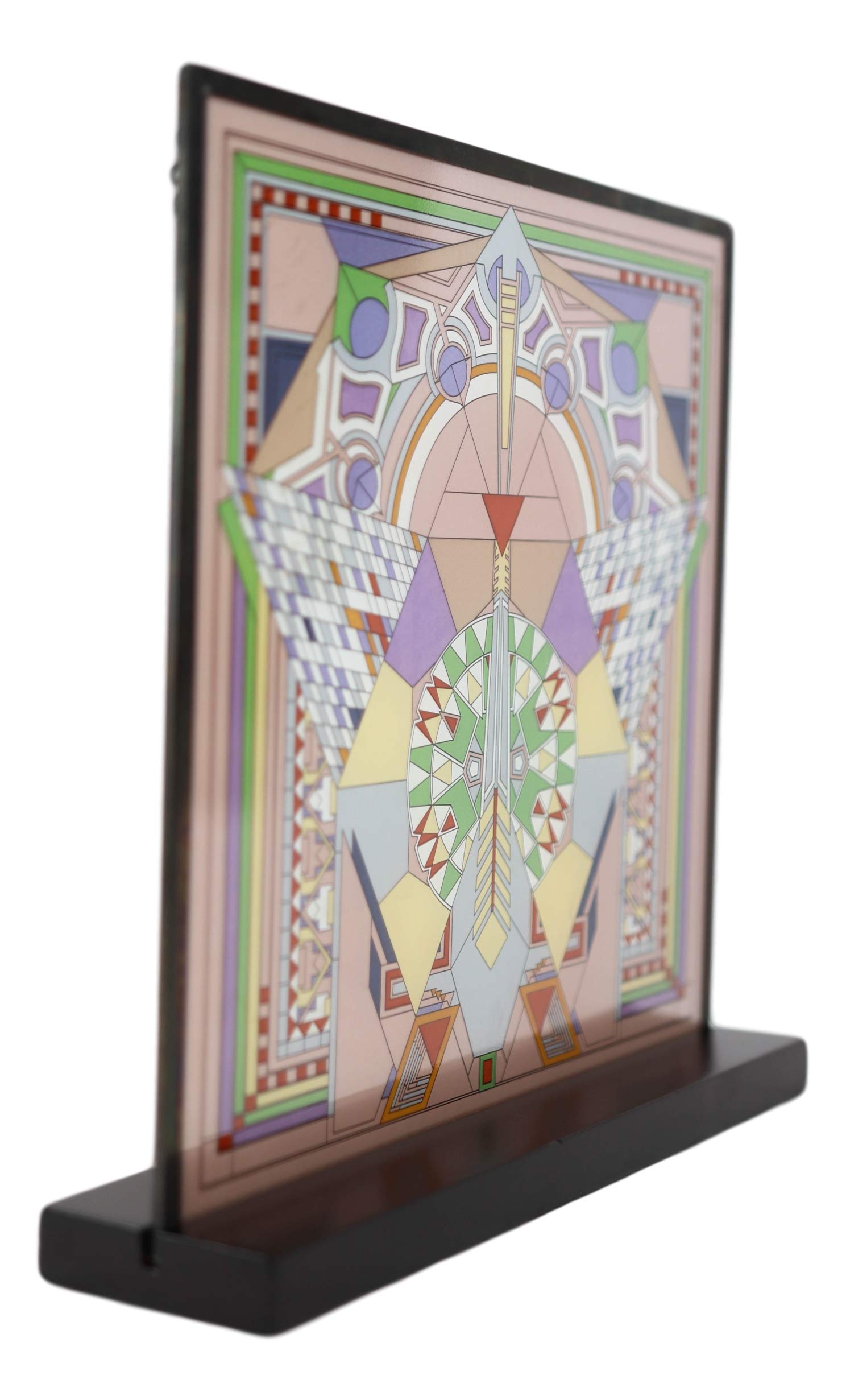 Ebros Frank Lloyd Wright Imperial Hotel Japan Peacock Rug Stained Glass Art Panel Wall Hanging Decor Or Desktop Plaque with Wooden Base Stand 10