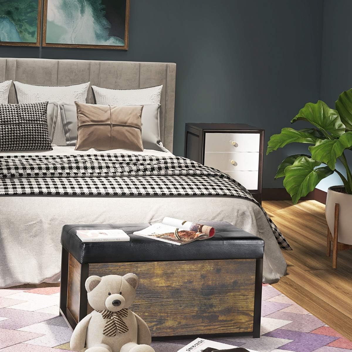 Kamiler Industrial Storage Ottoman Bench,Storage Chest with Faux Leather Padded Seat-Storage,Blanket Organizer for Bedroom,Living Room, Entryway,Hallway: Kitchen & Dining