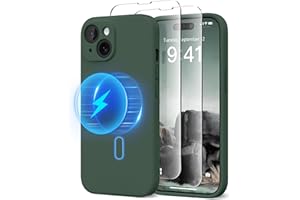 SuydanBox Strong Magnetic for iPhone 15 Case Silicone, Compatible with MagSafe, [Camera Protection][2X Screen Protectors]Soft Anti-Scratch Microfiber Lining, Phone Case for iPhone 15 6.1",Alpine Green