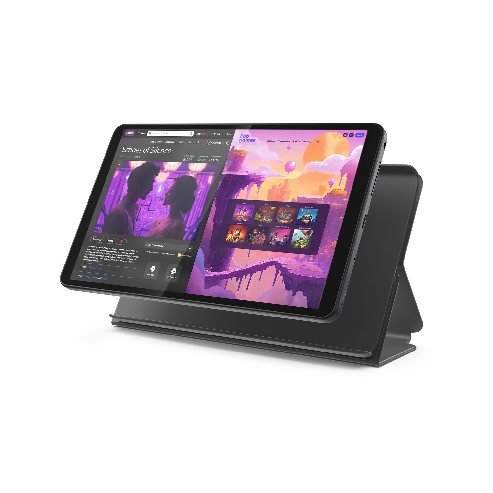Photo 1 of Lenovo Tab One - Lightweight Tablet - up to 12.5 Hours of YouTube Streaming - 8.7" HD Display - 4 GB Memory - 64 GB Storage - MediaTek Helio G85 - Includes Folio Case