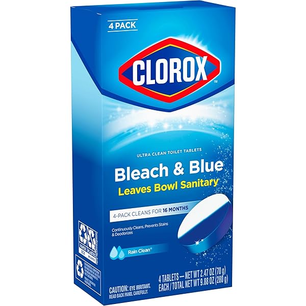 CLOROX ULTRA CLEAN TOILET TABLETS BLEACH & BLUE, RAIN CLEAN SCENT, 2.47 OUNCES EACH, 4 COUNT (PACKAGE MAY VARY)