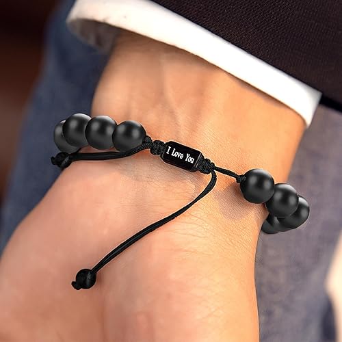 FRG Initials Bracelets for Men Letter Link Handmade Natural Black