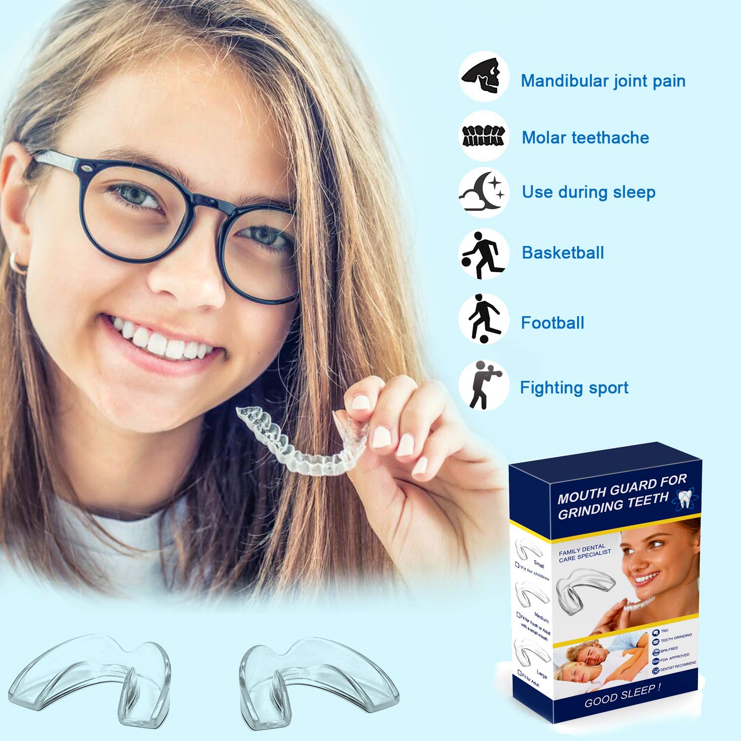 Kids Mouth Guard for Teeth Grinding, Pack of 4 Medium Size Bite Guard for teenages and Woman with Small Mouth, Stops Bruxism, Teeth Whitening Tray & Sport Athletic, Night Guard(Under 15 years old) : Beauty