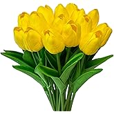 Ribiliwer Yellow Artificial Tulip Flowers 15PCS Real Touch Faux PU Tulips Bouquet Faux Spring Flowers for Floral Arrangements Table Centerpiece Kitchen Home Mothers Day Easter Summer Decorations