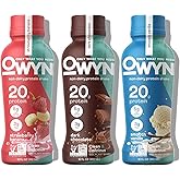 OWYN Only What You Need Protein Shake Variety Pack, Strawberry Banana, Dark Chocolate, Smooth Vanilla Flavored Protein Shakes, 20g Protein, 4g Sugar, 3g Fiber, Dairy Free, Plant Based Protein, 12 CT