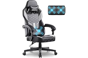 Dowinx Gaming Chair with Pocket Spring Cushion, Ergonomic Computer Chair High Back, Reclining Massage Game Chair Pu Leather 350LBS, White