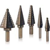 ZELCAN Step Drill Bit Set, 5PCS HSS Titanium Drill Bits for Metal, 50 Sizes in 5 High Speed Steel Unibit Stepped Drill Bit for DIY Lovers Electrician, 1/8 to 1-3/8 Inches