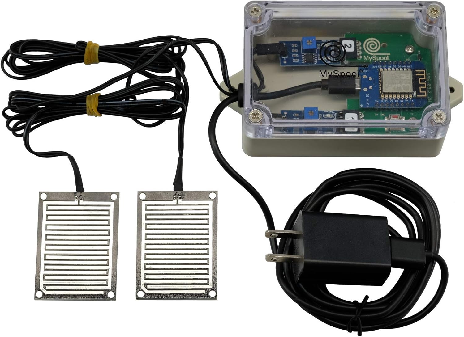 Water Detector with Text Message and Email Notifications, Dual Water Sensors, Clear Top