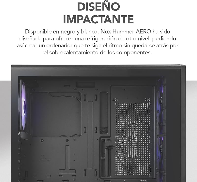 Hummer AERO – Semitorre ATX | M-ATX | ITX Incluye 4 Ventiladores ARGB PWM 140mm, Frontal Mesh, Lateral Cristal Templado, USB-C y USB 3.0, Soporte GPU 420mm, Filtro Magnético, Negro