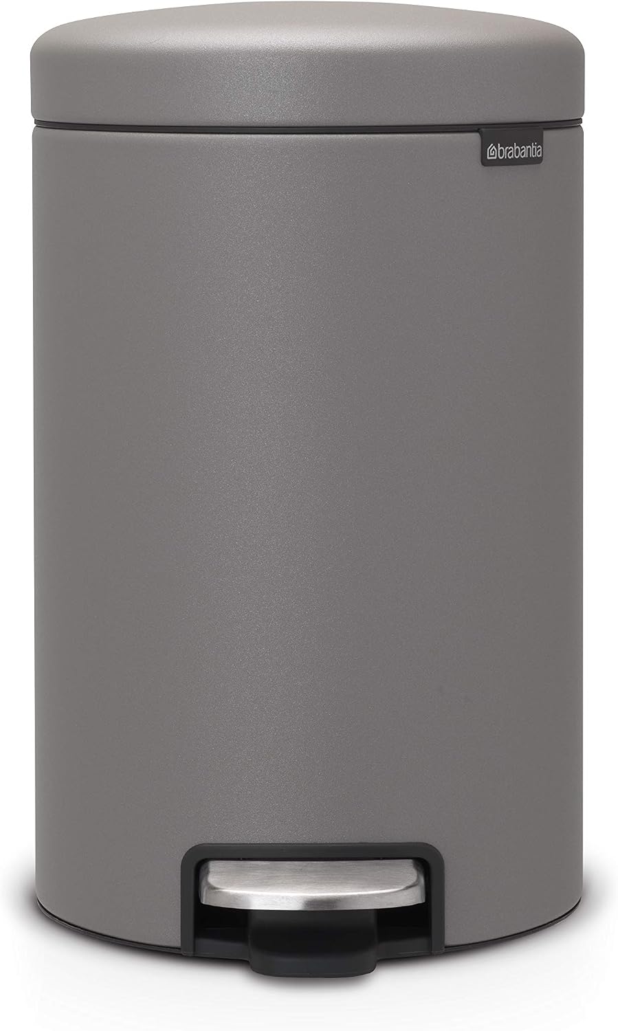 Brabantia NewIcon Pedal Bin 12L (Mineral Concrete Grey) Soft-Closure Rubbish Waste Bin, Removable Inner Bucket + Free Bin Bags