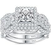 JewelryPalace Princess Cut 1.5ct Cubic Zirconia Engagement Rings for Women, 925 Sterling Silver 14K Gold Promise Ring for her, Infinitiy Twist Simulated Diamond Anniversary Wedding Band Bridal Sets