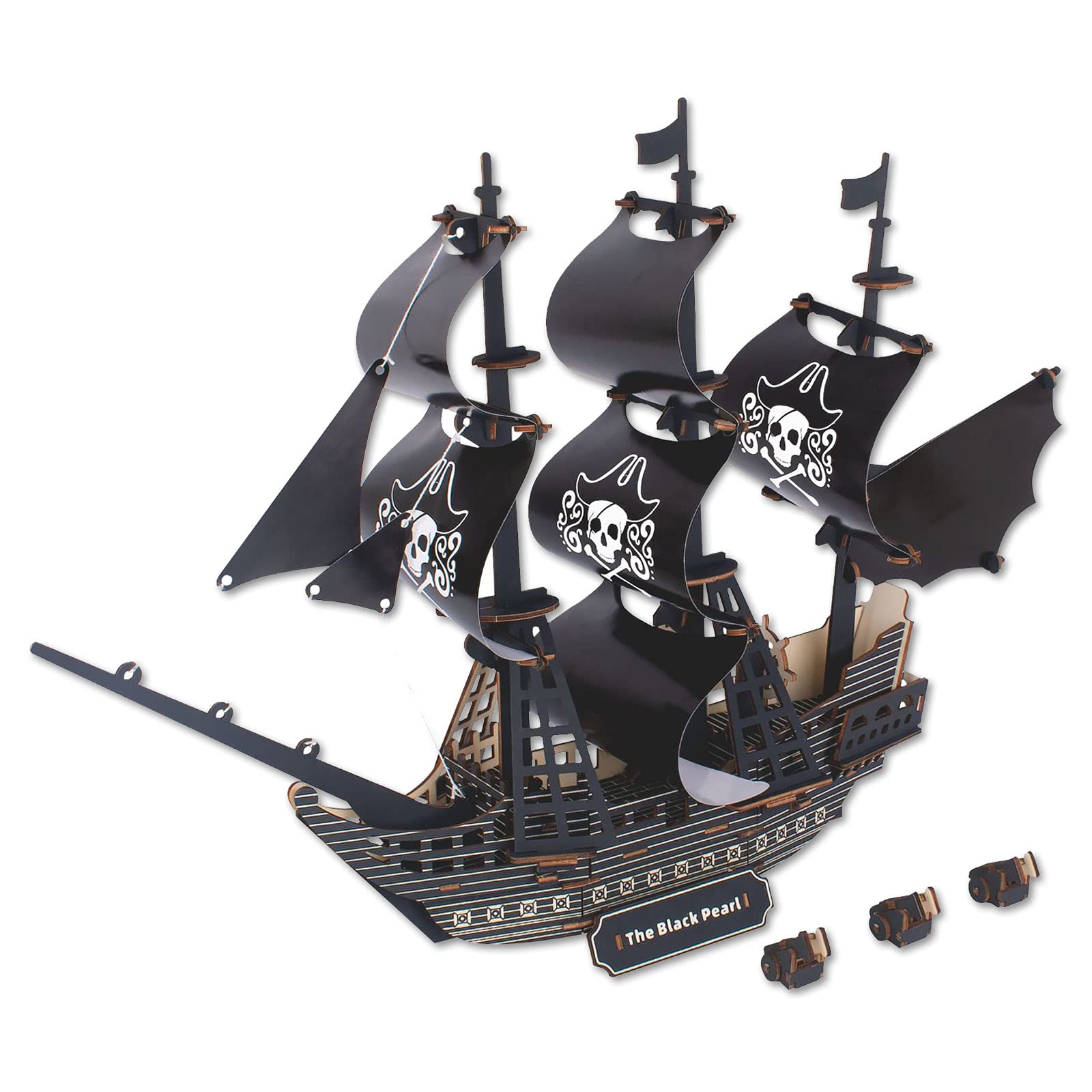 ROEOLNIL 3D Pirate Ship Model Kit, Wooden Puzzle, 200 Pieces, Ghost Ship, Intermediate, 14 - 99 Years, 1 Count, 1 Set, 1 Item, 1 Box, Classic, Assembly & Disassembly, Pirate, Sound-Activated