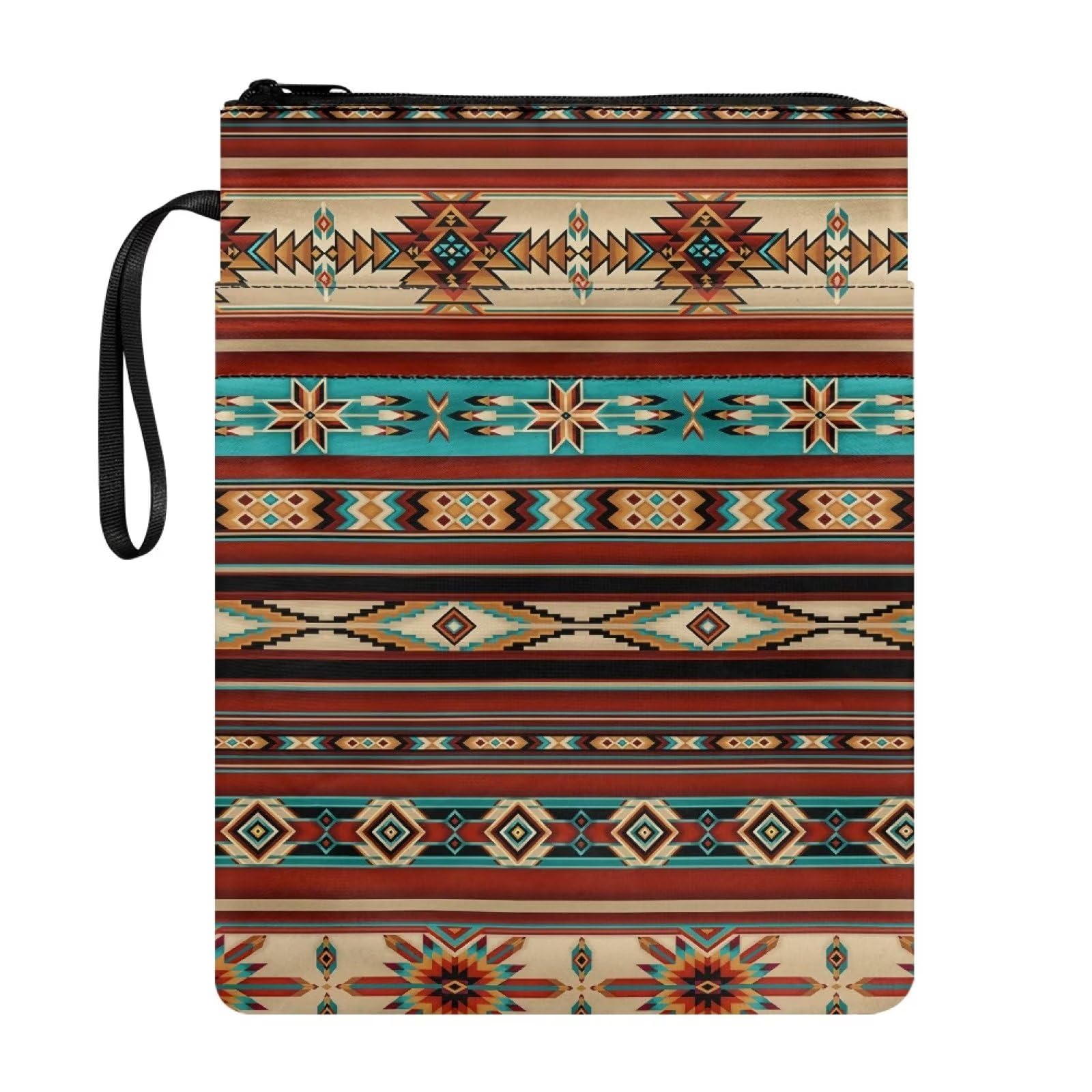 NETILGEN Aztec Style Brown Book Cover Protector with Zipper and Front Pouch Pen Holder, Book Lovers Gifts, Washable Fabric Book Protector Cover Paperback Book Sleeve