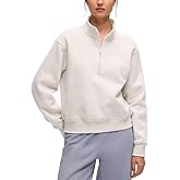 CRZ YOGA Cotton Fleece Lined Half Zip Sweatshirt for Women - Pullover Funnel Neck Workout Casual Sweat Shirts with Pocket