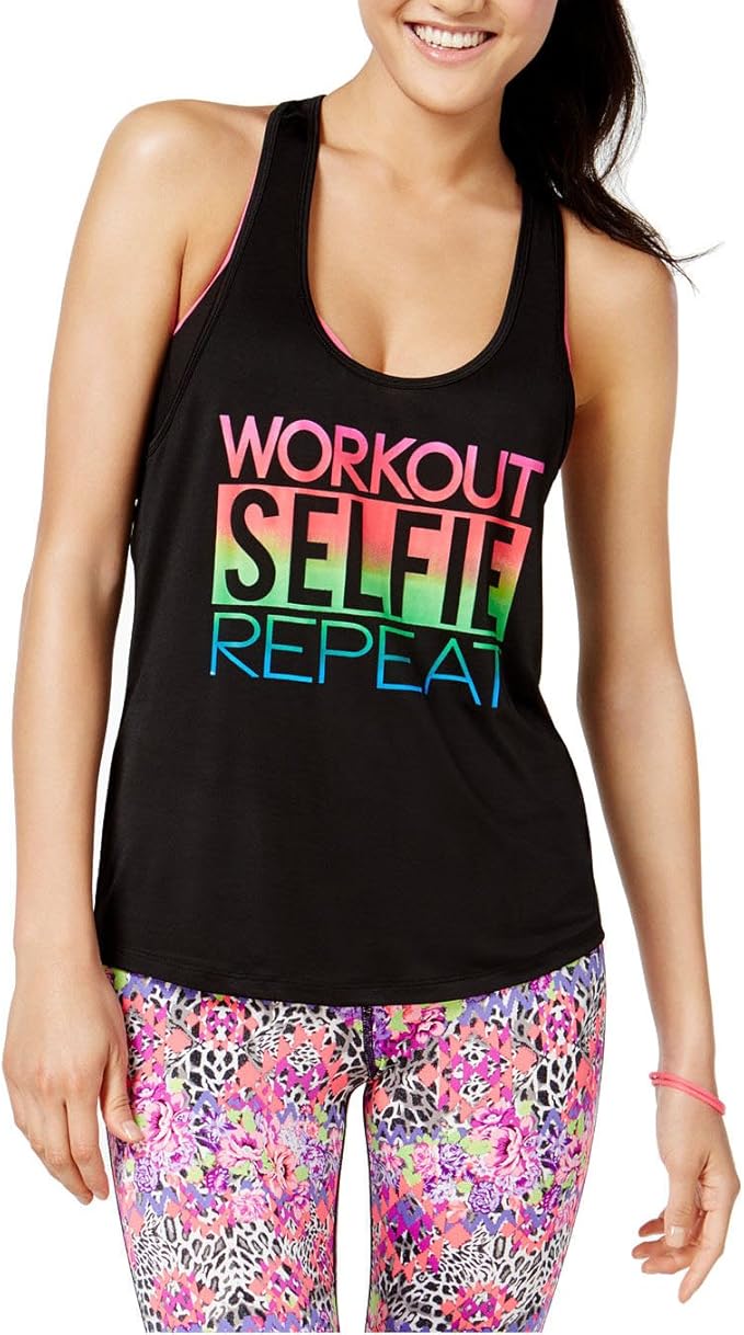 Material Girl Active Juniors' Graphic Tank Top with Headband (Black, XL