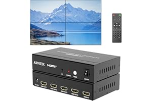 Arvitek HDMI Video Wall Controller 2x2 4K@60Hz, 4 TV Screens Into 1 Wall Display, 180° Rotate, Video Wall Processor Splicer with IR Remote, 8 Splicing Modes