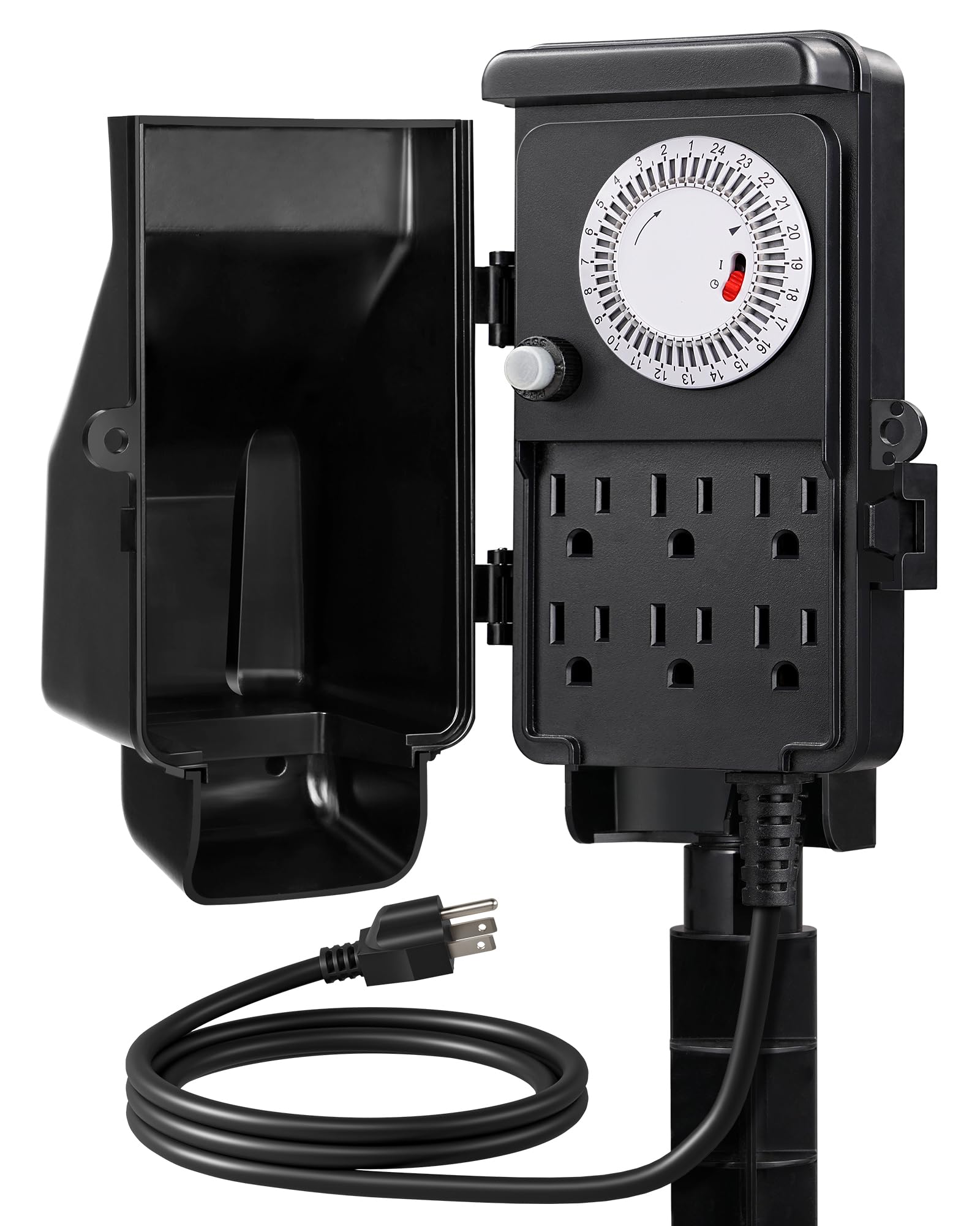 Photo 1 of DEWENWILS Outdoor Mechanical Power Strip Timer, 24 Hour Multi Socket, Waterproof 6 Outlet Garden Power Stake, 6 ft Cord, 1800W/15A Heavy Duty, for Lights, Yard, Garden