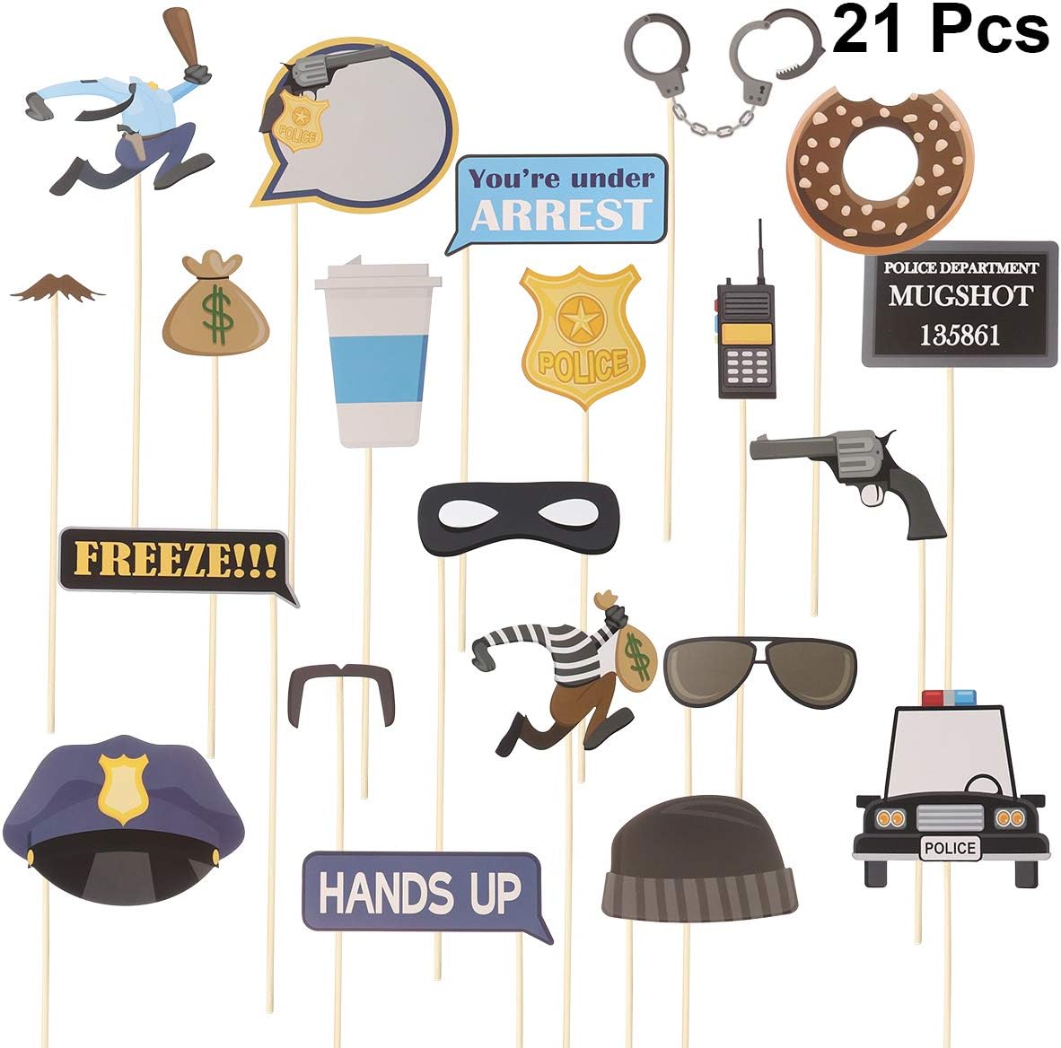 PRETYZOOM 21Pcs Police Photo Booth Props Kit Fun Police Party Supplies