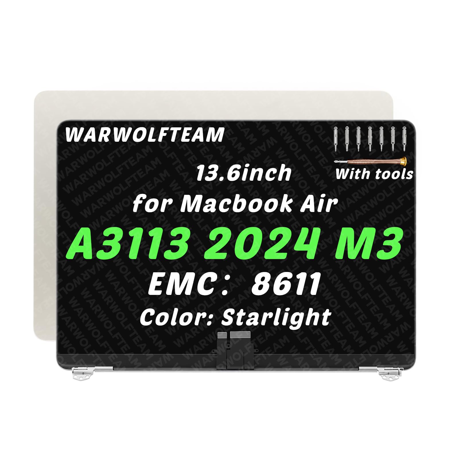 Photo 1 of WARWOLFTEAM 13.6inch Compatible with MacBook Air Mac15,12 A3113 2024 M3 MRXN3xx/A MRXQ3xx/A 2560 x 1664 EMC?8611 LCD LED Screen Digitizer Replacement Complete Assembly (Starlight)