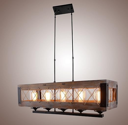 Island Rectangular Pendant Lighting Chandelier Kitchen Wood