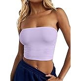CSDAJIO Women's Casual Ruched Side Strapless Crop Tube Top Ribbed Knit Bandeau Top Summer Skinny Shirt