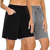 Quenteen Womens Bermuda Shorts Athletic Loose Running Comfy Long Yoga Shorts with Pockets