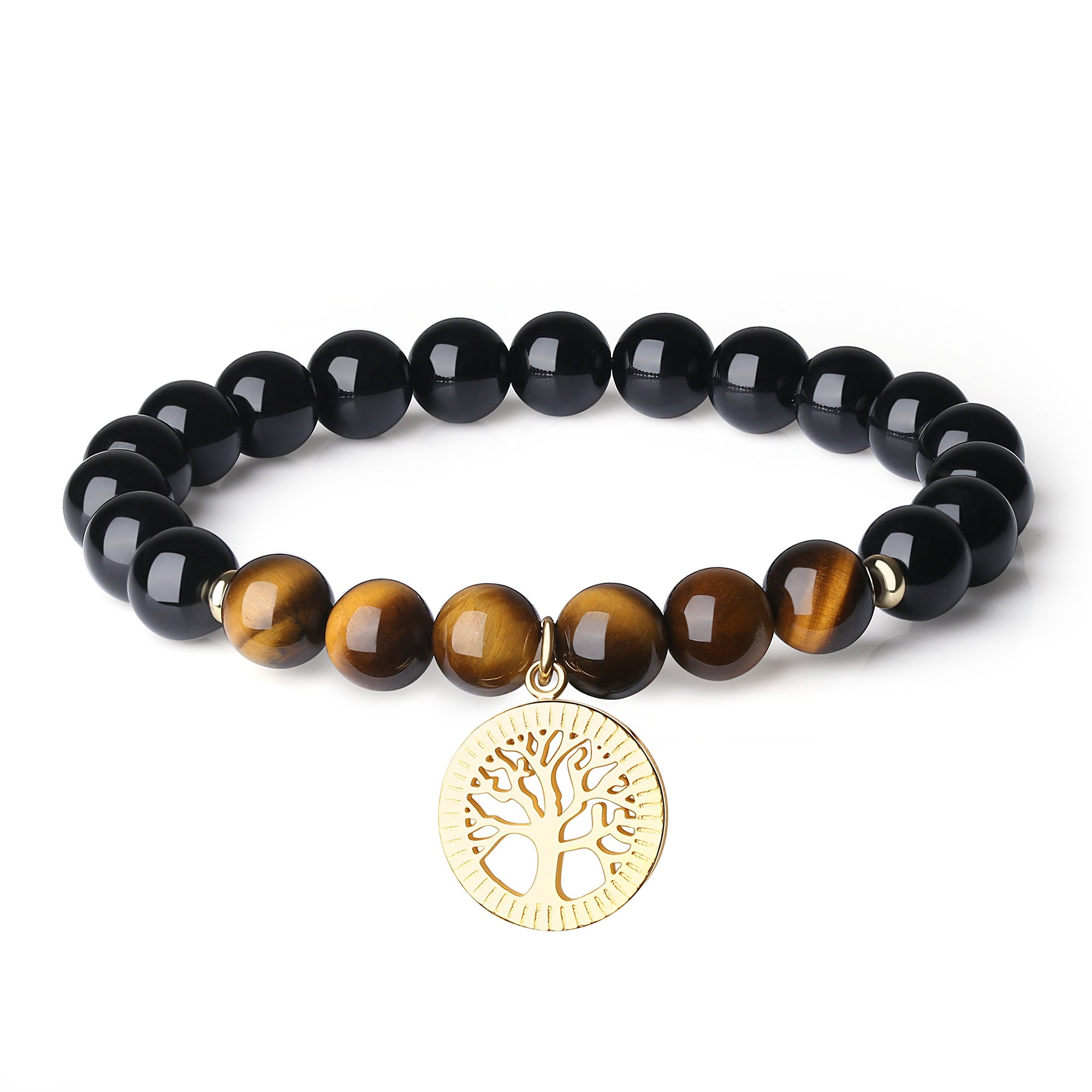COAI Womens Tree of Life Charm Tiger Eye Tourmaline Stone Bracelet