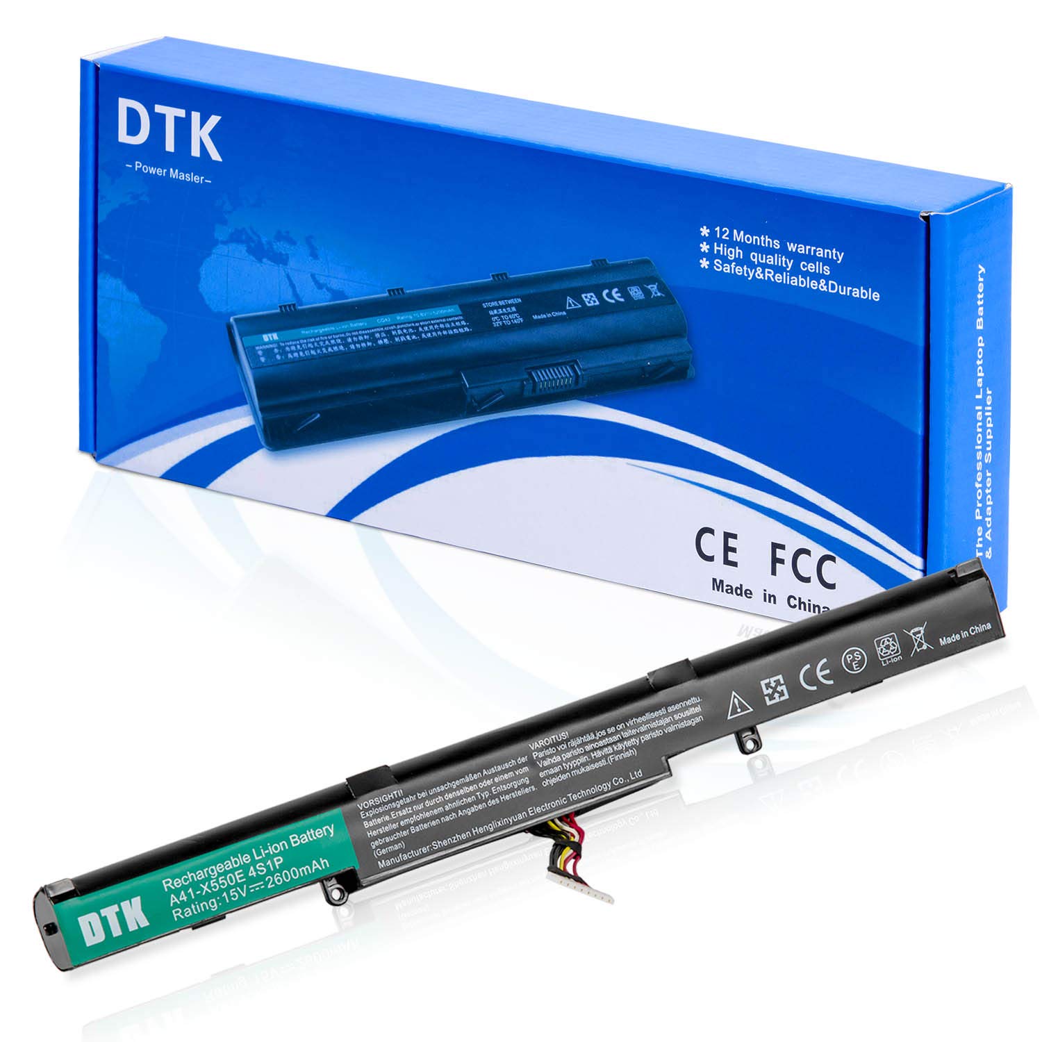 DTK Laptop Battery for Asus A41-X550E X450 X450JB X450E A550D X550V X550Z A450 A450V F450 F450E VM590Z K550D D451V F751 F751MD X751L X751M X751LB R751 R752 R751JB R751J R752L[15V 2600MAH]